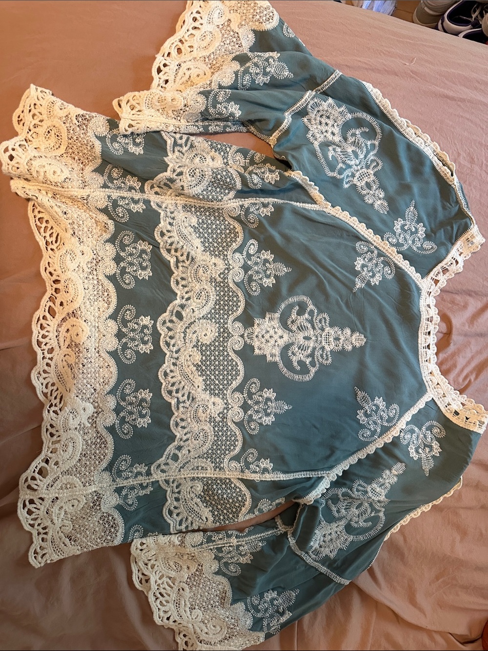 Democracy Sage Green Tunic with Cream Lace Embroidery - Picture 2 of 5